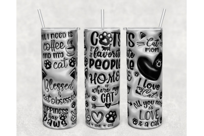 3D Inflated Cat Quotes Tumbler Wrap, 20oz Skinny Tumbler Sublimation