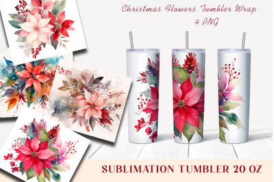 Christmas Flowers Tumbler Wrap, 20 oz Skinny Tumbler Png