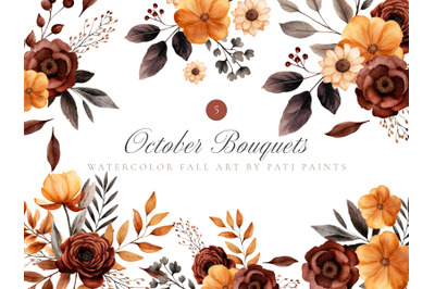 Watercolor Autumn Bouquets Clipart Set