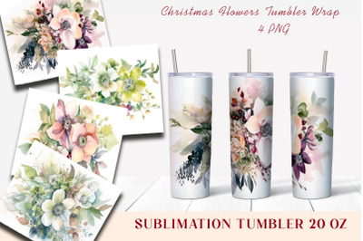 Christmas Flowers Tumbler Wrap, 20 oz Skinny Tumbler Png