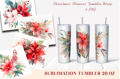 Christmas Flowers Tumbler Wrap, 20 oz Skinny Tumbler Png