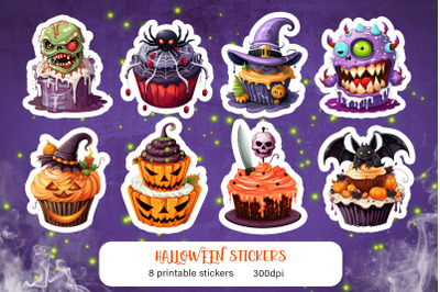 Cute cartoon cupcake sticker pack Halloween sticker PNG