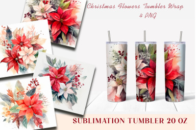 Christmas Flowers Tumbler Wrap, 20 oz Skinny Tumbler Png