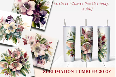 Christmas Flowers Tumbler Wrap, 20 oz Skinny Tumbler Png