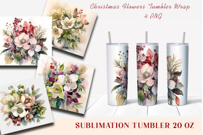 Christmas Flowers Tumbler Wrap, 20 oz Skinny Tumbler Png