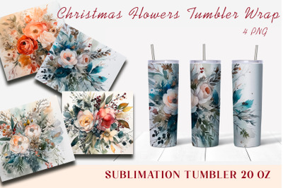 Christmas Flowers Tumbler Wrap, 20 oz Skinny Tumbler Png