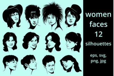 Women Faces Silhouettes Set