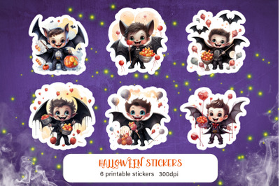 Cute cartoon vampire sticker pack with Halloween characters PNG