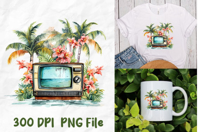 Retro Television Palm Tropical Tree