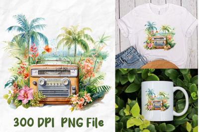 Retro Radio Palm Tree Flower Tropical