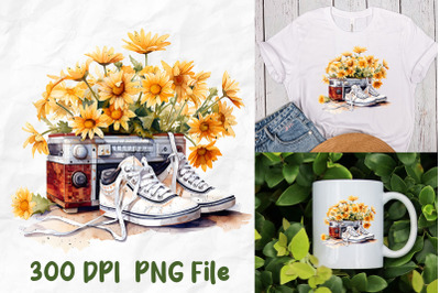 Retro Boombox Sneakers Daisy Watercolor