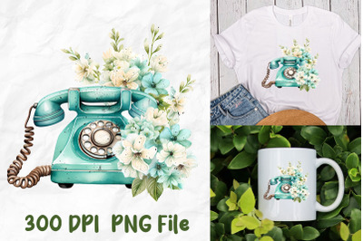 Retro Vintage Telephone Wild Flowers