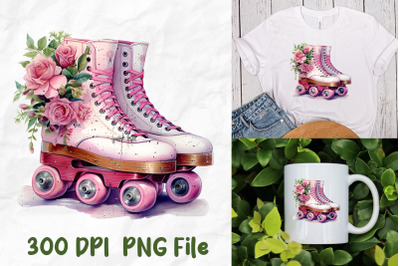 Retro Pink Roller Skates Roses Groovy