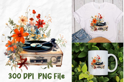 Retro Vinyl Turntable Wild Flowers