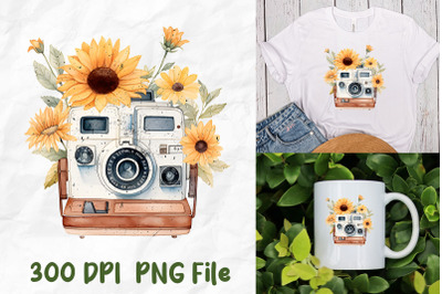 Retro Polaroid Film Camera Sunflower