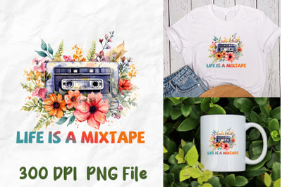 Life Is A Mixtape Cassette Retro Flower