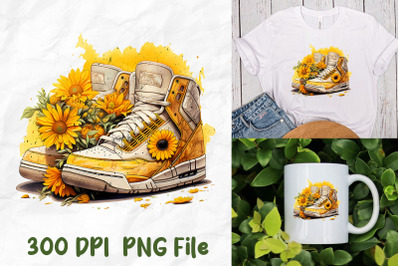 Retro Sneakers Yellow Daisy Flower