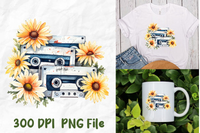 Retro Cassette Tapes Daisy Flower