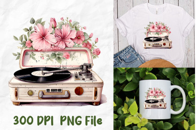 Retro Cute Vinyl Player Pink Wild Flower