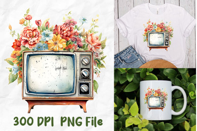 Retro Television Wild Flower Watercolor