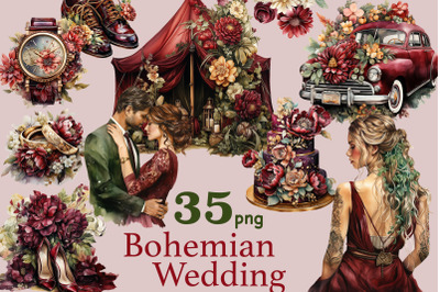 Bohemian Wedding Clipart | Marsala Wedding PNG