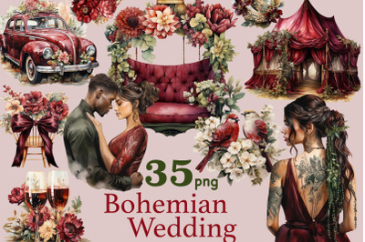 Bohemian Wedding Clipart Set | Black Wedding Illustration