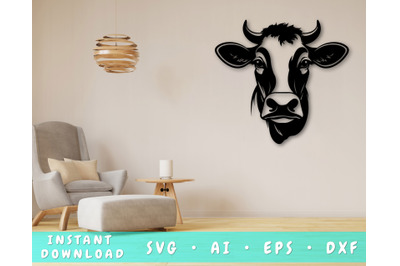 Cow Laser SVG Cut File&2C; Cow Glowforge File&2C; Cow DXF&2C; Cow Wall Art SVG