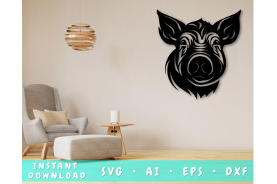 Pig Laser SVG Cut File&2C; Pig Glowforge File&2C; Pig DXF&2C; Pig Wall Art SVG