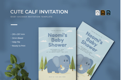 Cute Calf - Baby Shower Invitation