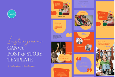 Bright and Shiny School Instagram Post and Story Template Canva