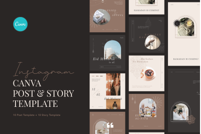 Warm and Intimate Happy Eid Instagram Post and Story Canva Template