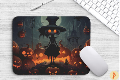 Creepy Witch And Pumpkins Mouse Pad