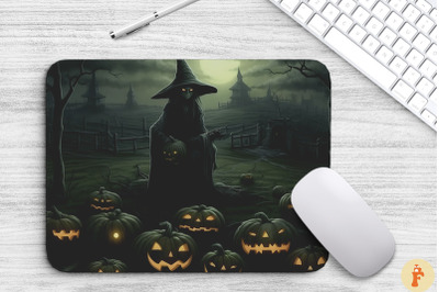 Black Witch And Pumpkins Mouse Pad