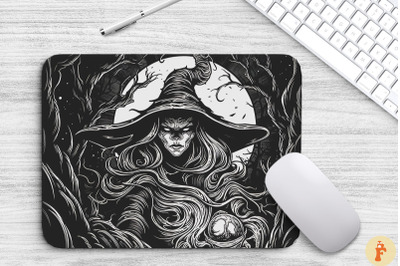 Halloween Dark Witch Line Art Mouse Pad