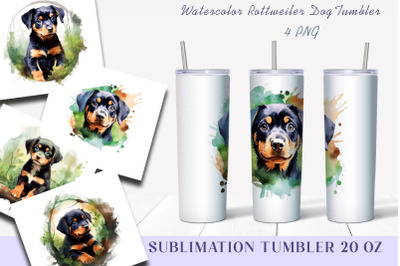 Watercolor Rottweiler Dog Tumbler Wrap, 20 oz Skinny Tumbler