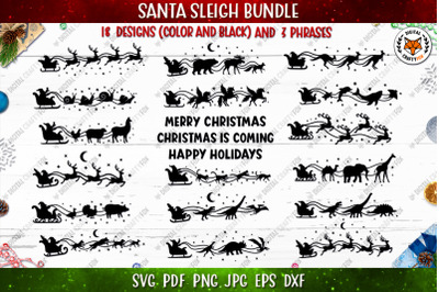 Santa Sleigh Bundle SVG, Christmas Sleigh Silhouette SVG
