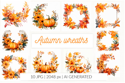 Fall botanical wreath watercolor sublimation
