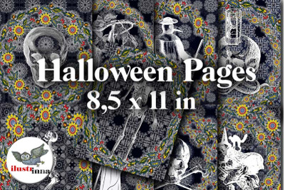 Death and Flowers Halloween Printable Paper 8,5x11 inch