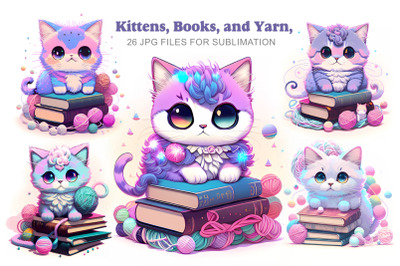 Kittens, Books, and Yarn Sublimation Illustration Bundle!&nbsp;