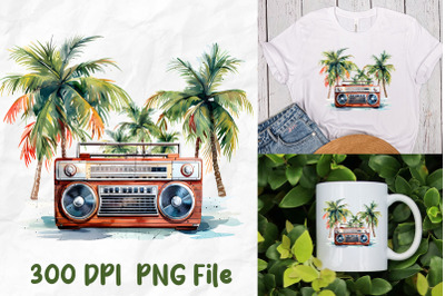 Old School Boombox Palm Tree Retro