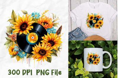 Retro Vintage Vinyl Disc Sunflower