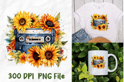 Retro Old School Cassette Sunflower