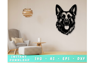 German Shepherd Laser SVG Cut File&2C; German Shepherd Glowforge File