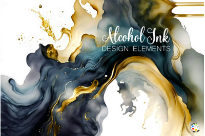 Watercolor Splash Alcohol Ink Design Elements