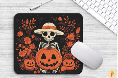 Cute Skeleton With Pumpkins Mouse Pad