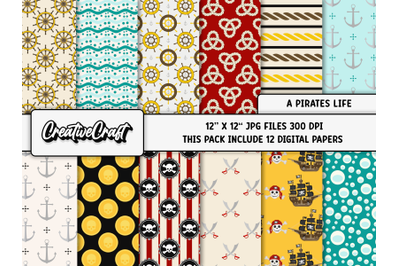 A Pirates Life Digital Papers, scrapbook backgrounds designs