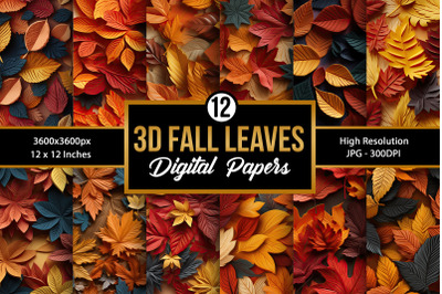 3D Fall Leaves Seamless Patterns Digital Papers