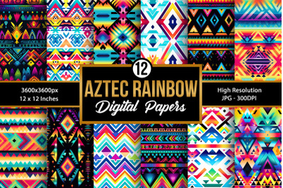 Aztec Rainbow Tribal Pattern Digital Papers