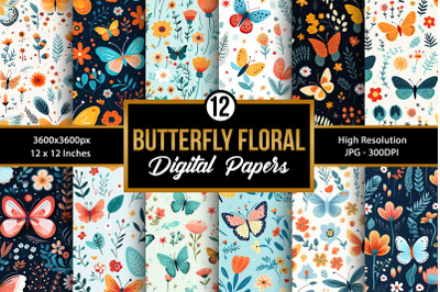 Butterfly Flowers Pattern Digital Papers