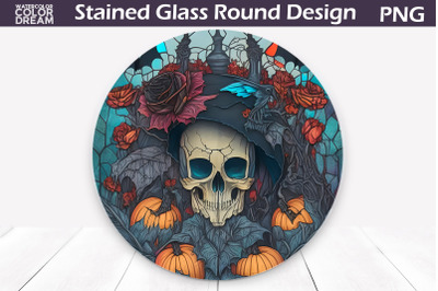 Skull Stained Glass PNG | Stained Glass Skull Round